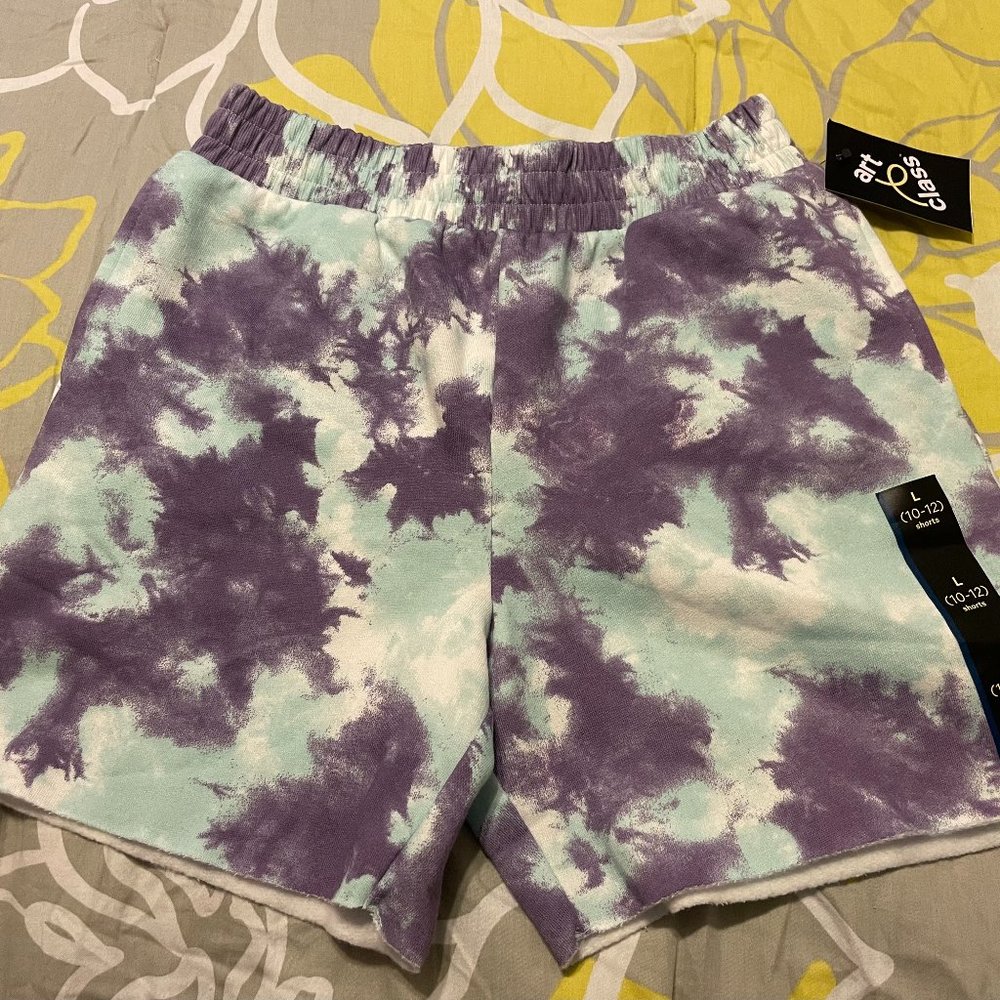 Art Class Girls Tie Dye Fleece Cutoff Shorts, Large (10/12)